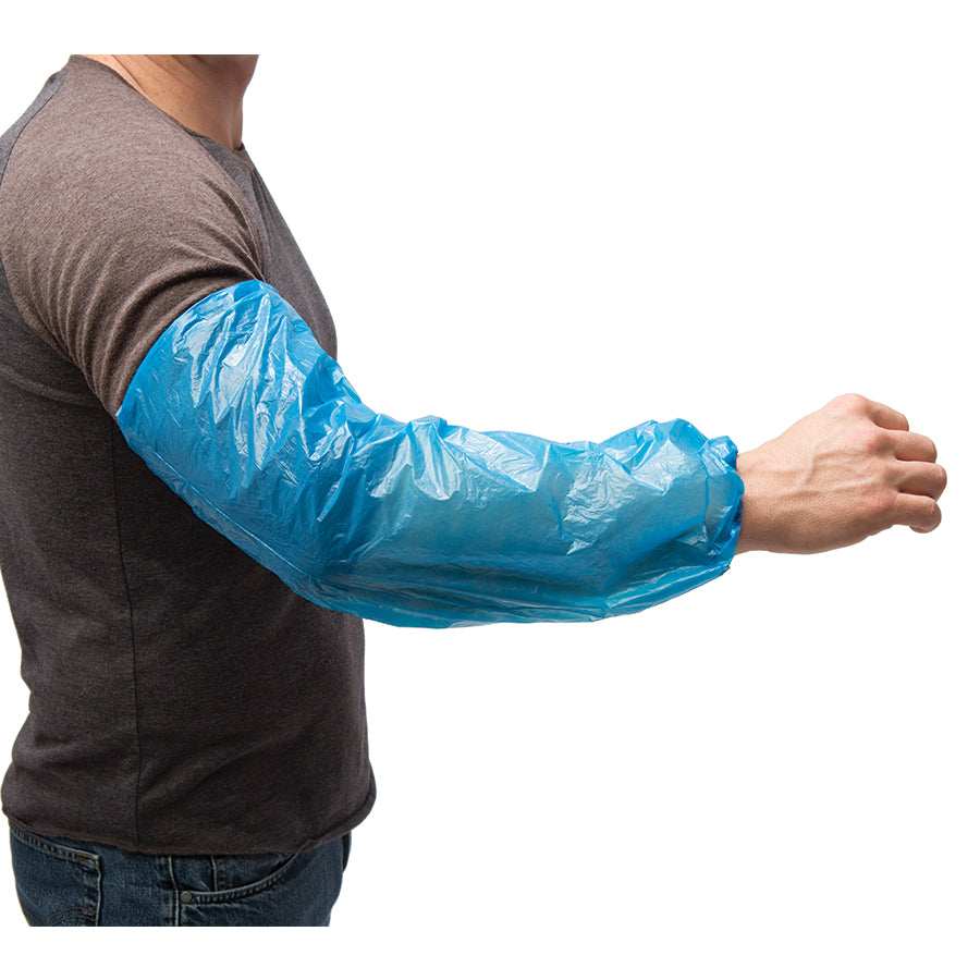 AMMEX Disposable Poly Arm Sleeves, Plastic Waterproof Oversleeves, Protective Arm Covers with Elastic Cuff, One-Size fits Most, 44 x 22 cm
