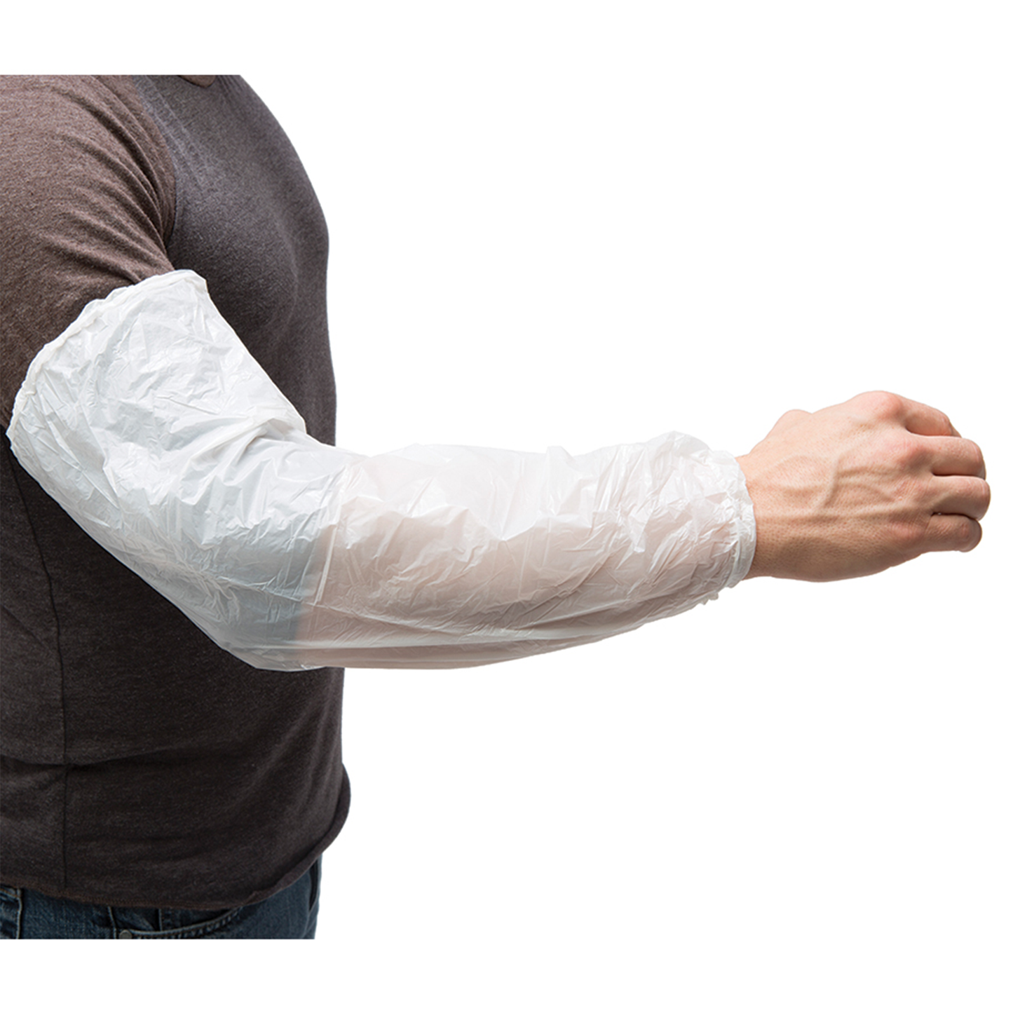 AMMEX Disposable Poly Arm Sleeves, Plastic Waterproof Oversleeves, Protective Arm Covers with Elastic Cuff, One-Size fits Most, 44 x 22 cm