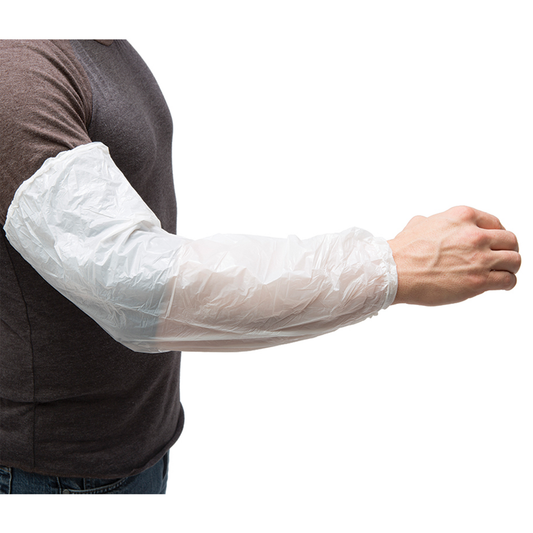 AMMEX Disposable Poly Arm Sleeves, Plastic Waterproof Oversleeves, Protective Arm Covers with Elastic Cuff, One-Size fits Most, 44 x 22 cm